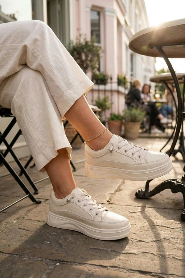 Constance Chunky Sole Lace Up Trainers - Beige