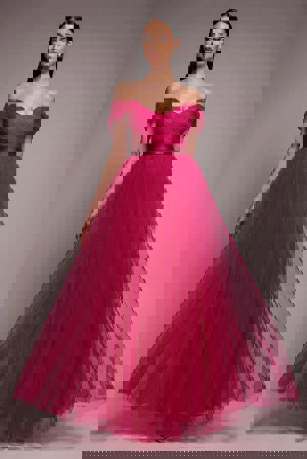 Off The Shoulder Princess Maxi Dress - Hot Pink DR3322A