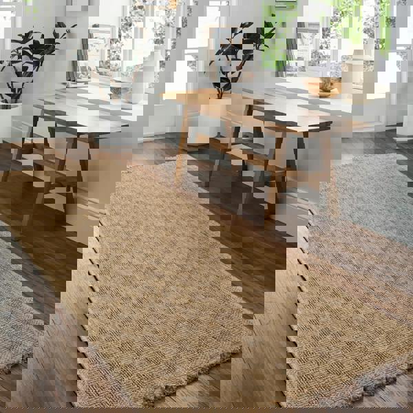 Livabliss Mirage-Cottage Tan Brown Checkered Fringe In- & Outdoor Jute-Look Rug