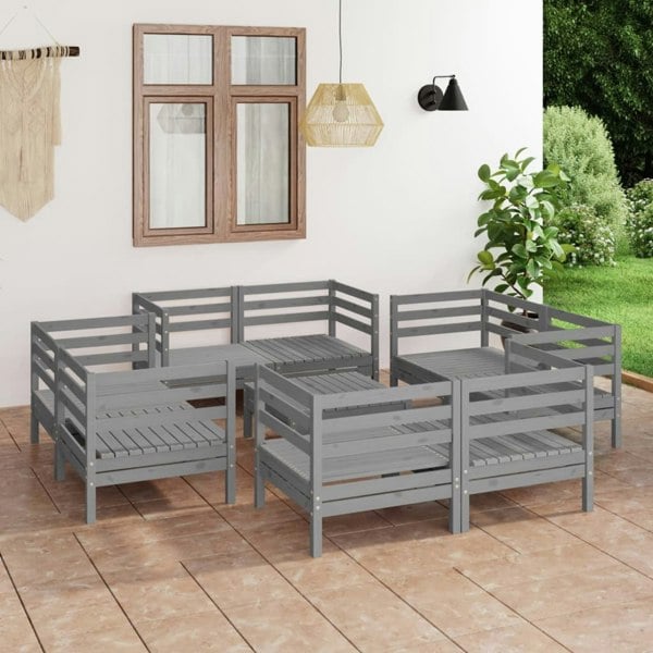 Berkfield 9 Piece Garden Lounge Set Grey Solid Pinewood