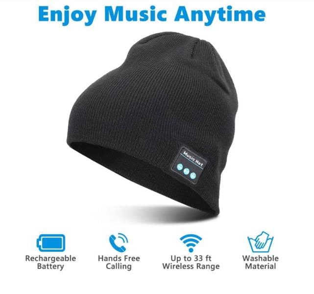 Dyzi Beanie Hat With Bluetooth Speaker Headphones Rechargeable Black