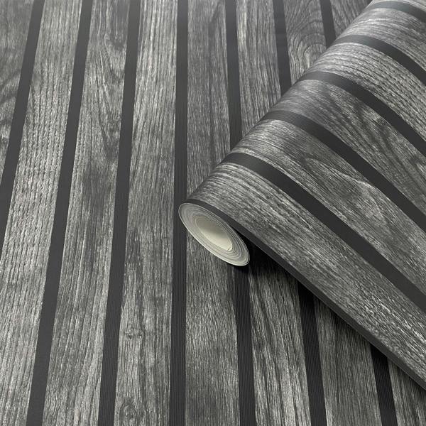 Wooded Slats Black Wallpaper image 4