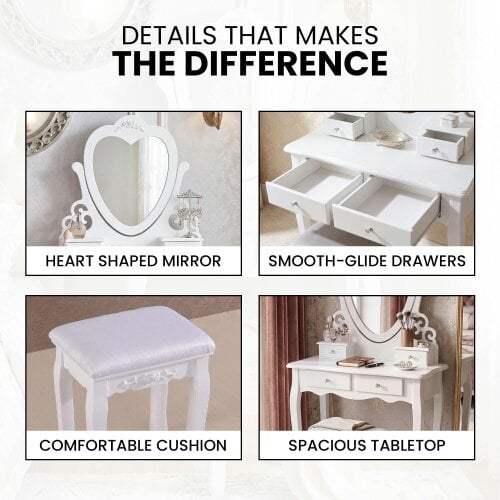 Kosy Koala Dressing Table with Heart Shaped Mirror and Stool Makeup Vanity Mirror Hollywood Table