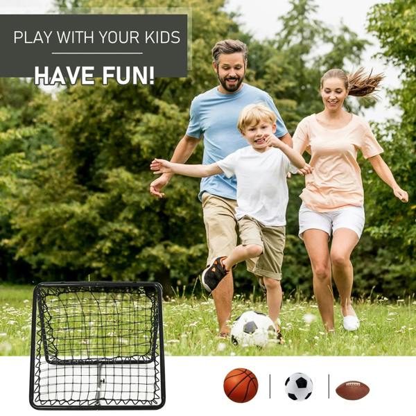 Folded black rebounder net goal placed on grass, compact training target