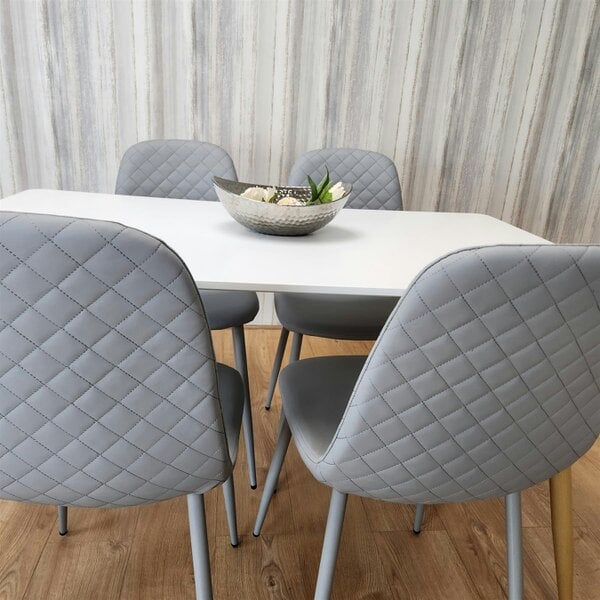 Kosy Koala Wooden Dining Table with 4 Grey Gem Patterned Chairs White Table with Grey Chairs