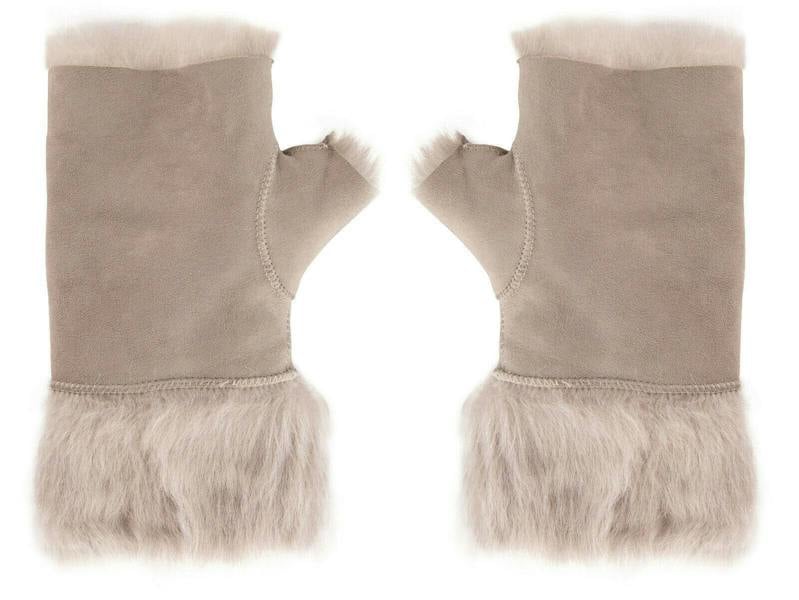 Infinity Leather Womens Shearling  Mittens Fingerless Cuffs Toscana Suede Sheepskin Fur