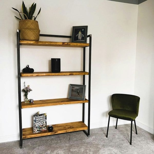 Bespoke rustic wooden shelving unit.