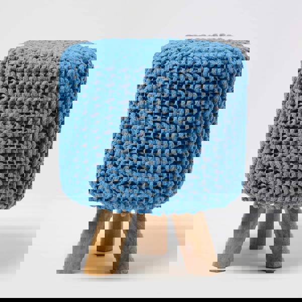 HOMESCAPES Tall Cotton Knitted Footstool on Legs