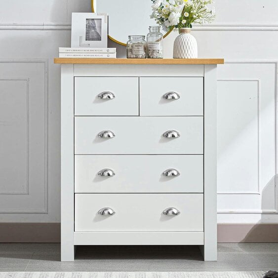 Kosy Koala 5-Drawer Dresser with Light Wood Top,White Bedroom Storage Chest,Silver Handles