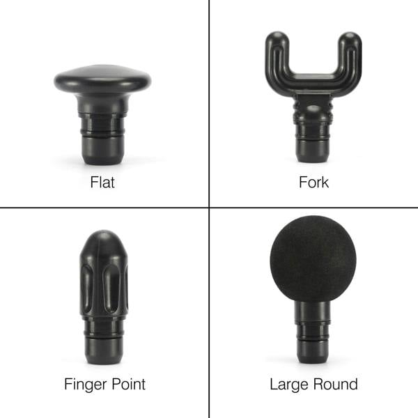 Bodi-Tek Mini Deep Tissue Massage Gun treatment heads - Flat head, Fork head, Finger point head, Large round head