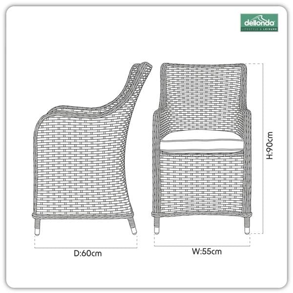 Dellonda Chester Rattan Wicker Garden Dining Chairs with Cushion, Brown - DG64