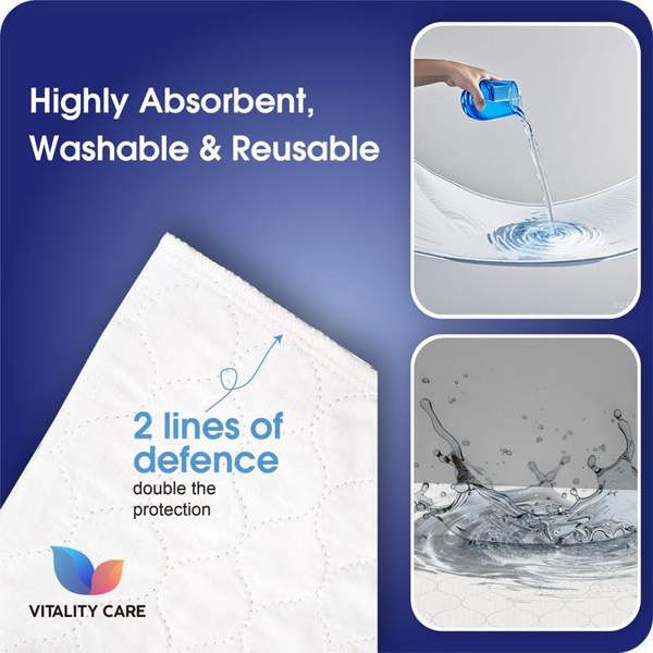 Vitality Care Incontinence Washable Bed Pads Reusable Tumbler dry Bed Size With Tucks & Tuck Tool