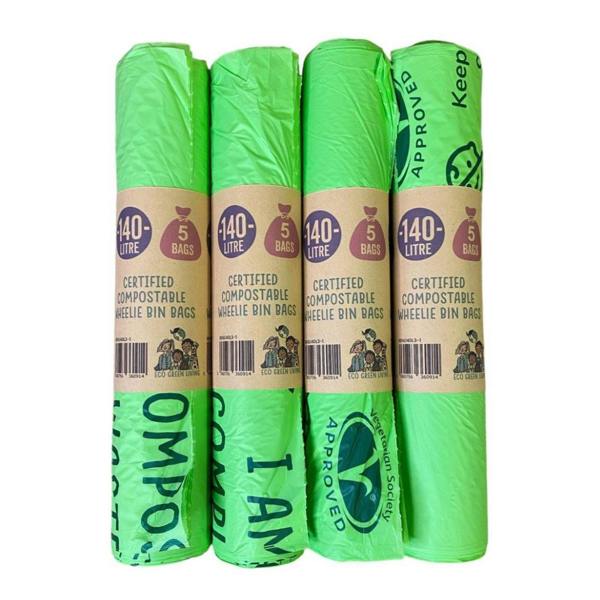 Eco Green Living 140 Litre Compostable Wheelie Bin Liners | 4 rolls of 5 bags (20 bags total) | Eco Green Living