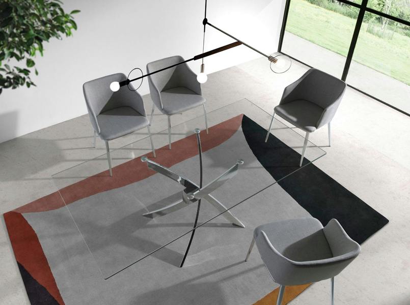 Angel Cerdá Rectangular tempered glass and chrome-plated steel dining table 1061