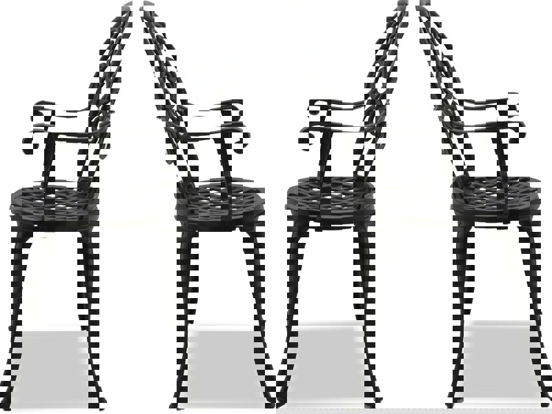 Centurion Supports Prego 2-Large Garden and Patio Bistro Chairs with Armrests in Cast Aluminium Black - Assembled
