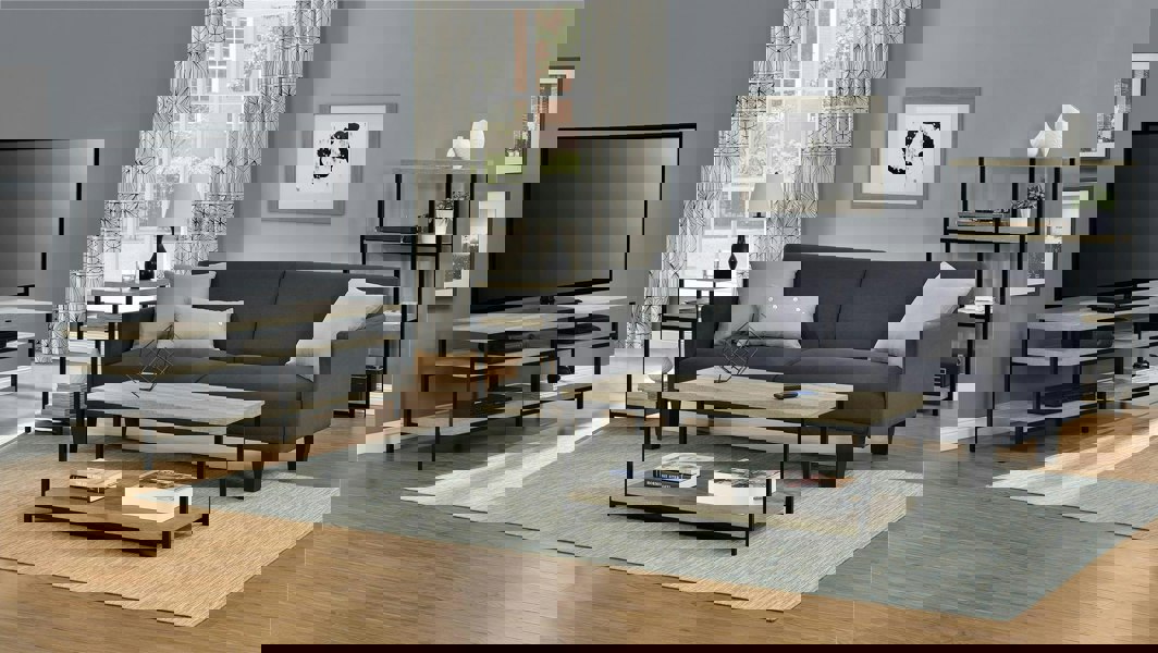 Dorel Home Elmwood End Table in Distresses Grey Oak