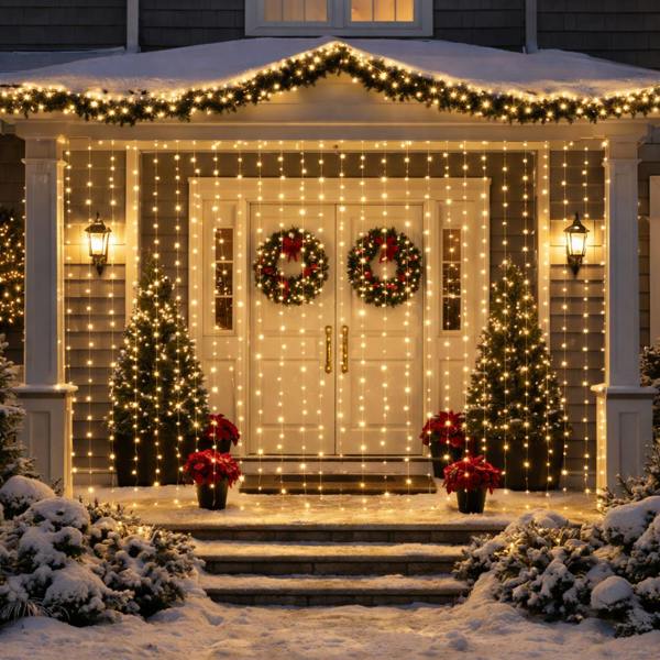 Gardenwize Solar Curtain Lights – 192 LED Warm White Hanging Lights