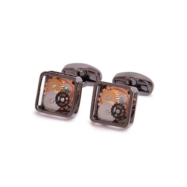 Kennett Watch Movement Cufflinks – Silver, Gold & Black Gear Design Kennett Great Britain