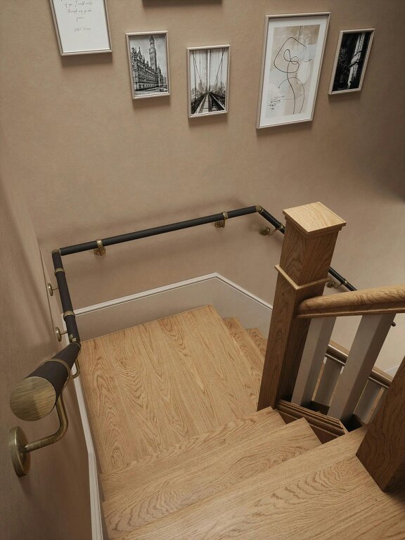 Handrails Direct Burcot Espresso Leather Quarter Landing Handrail