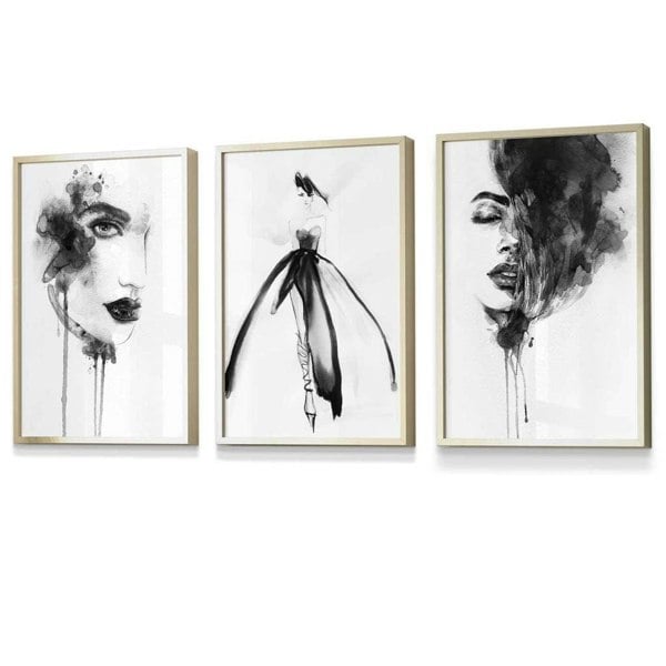 Set of 3 Framed Fashion Wall Art Prints from Watercolour Illustrations | Artze Wall Art UK
