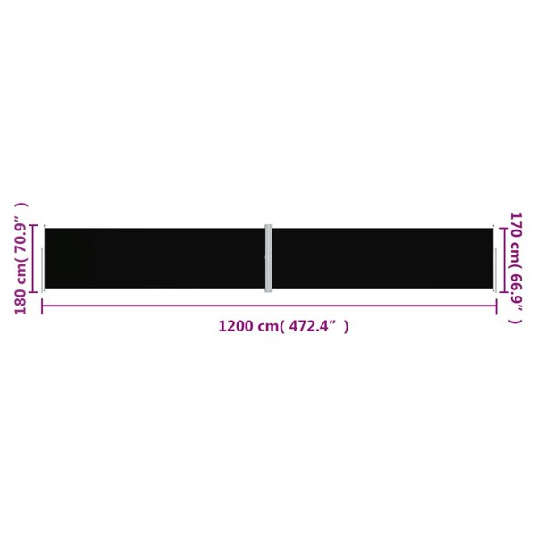 Berkfield Retractable Side Awning Black 180x1200 cm