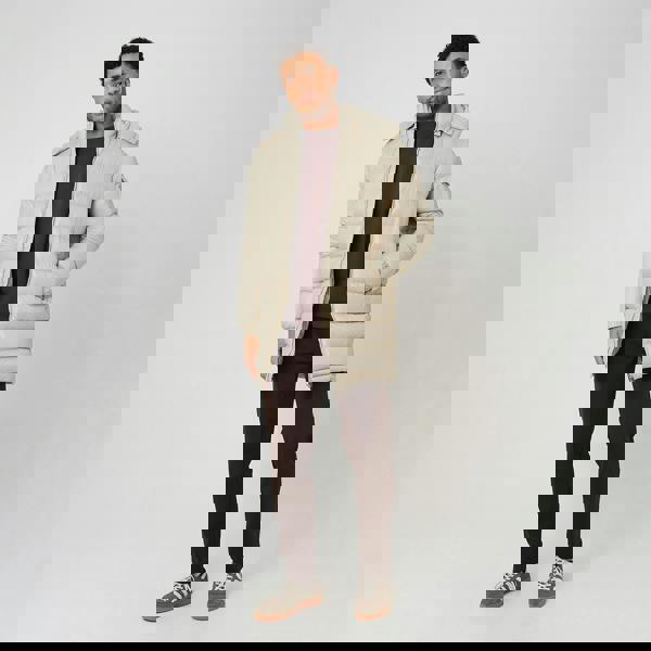 Brave Soul Stone Longline Hooded Padded Puffer Jacket - Stone Image 3