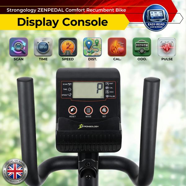 Strongology ZENPEDAL Recumbent Exercise Bike for Home, Magnetic Resistance Bike with 8 Levels, LCD Monitor with Heart Rate