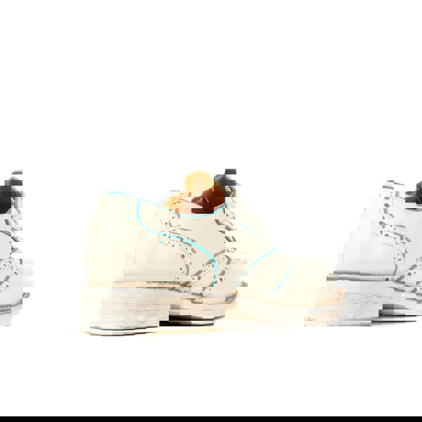 Embassy London Brick Lane - White & Light Blue - Women's contrast leather lace-up brogue