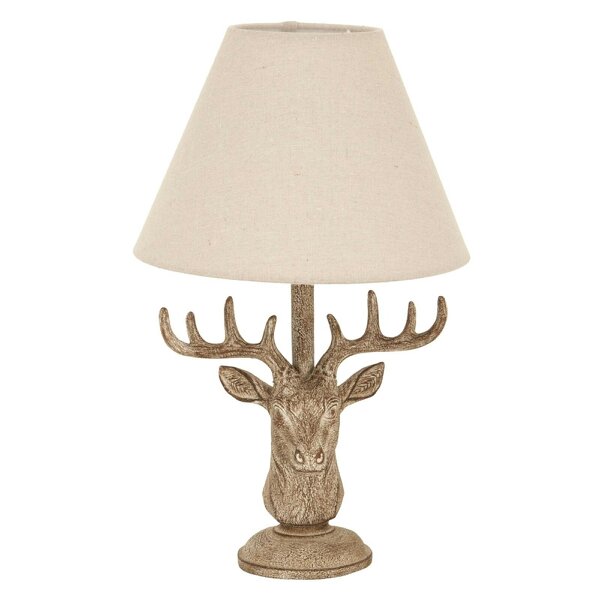 Wyld Haus Whisperfern Stonewashed Stag Head Table Lamp With Linen Shade