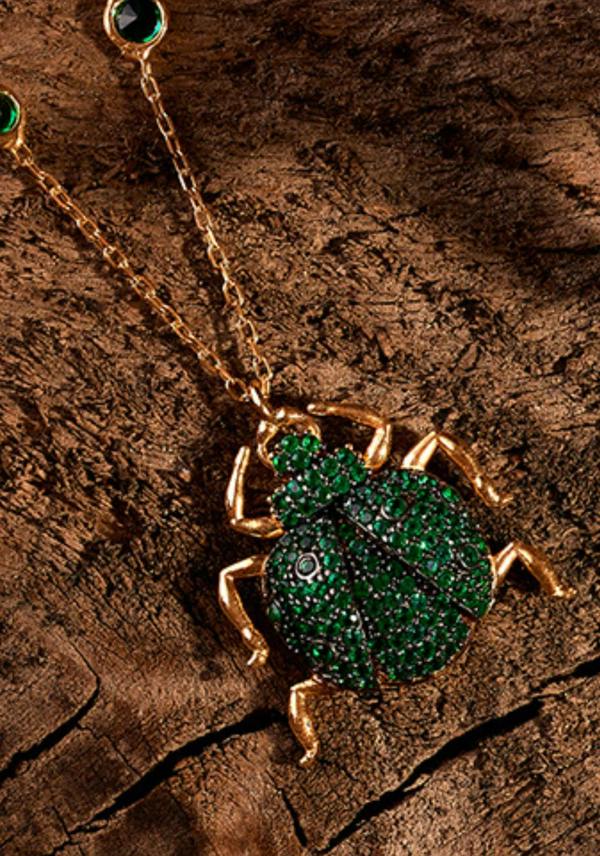 Latelita Scarab Beetle Egyptian Green Pendant Necklace Gold