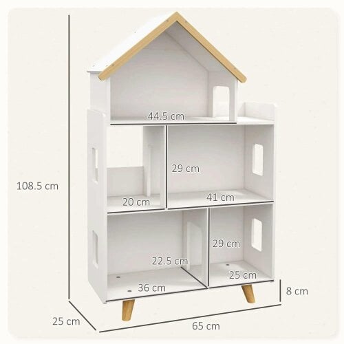 Bobobiy ZONEKIZ Three-Tier Toy Storage Shelf, Kids Bookcase, with Six Cubes, for Playroom, Bedroom - White