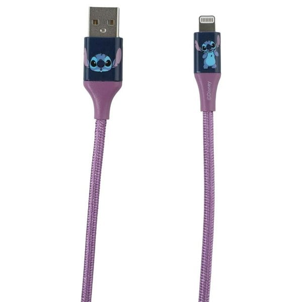 Quest | Stitch 6ft USB-A To Lightning Braided Charging Cable Blue Face