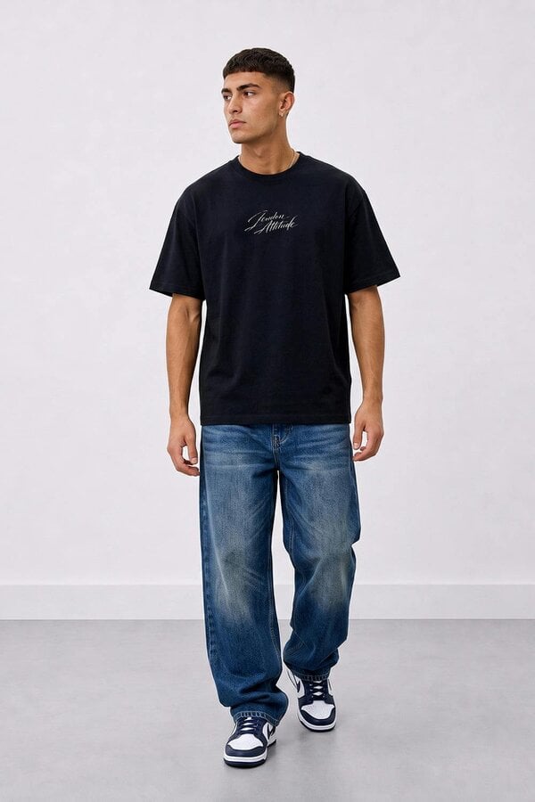 London Attitude Black  Oversized Seville Orange Printed T-Shirt