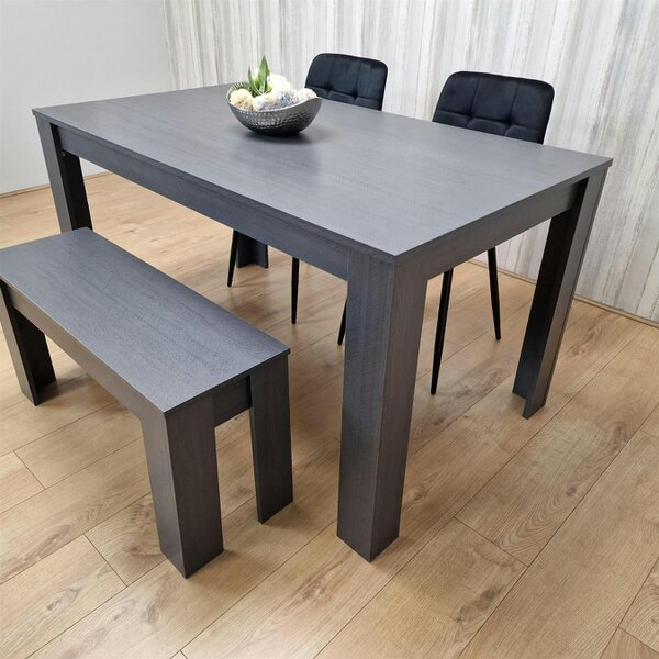 Kosy Koala Modern Arrow Design Dining Table Set with 2 Black Velvet Chairs and 1 Bench Dining Room furniture