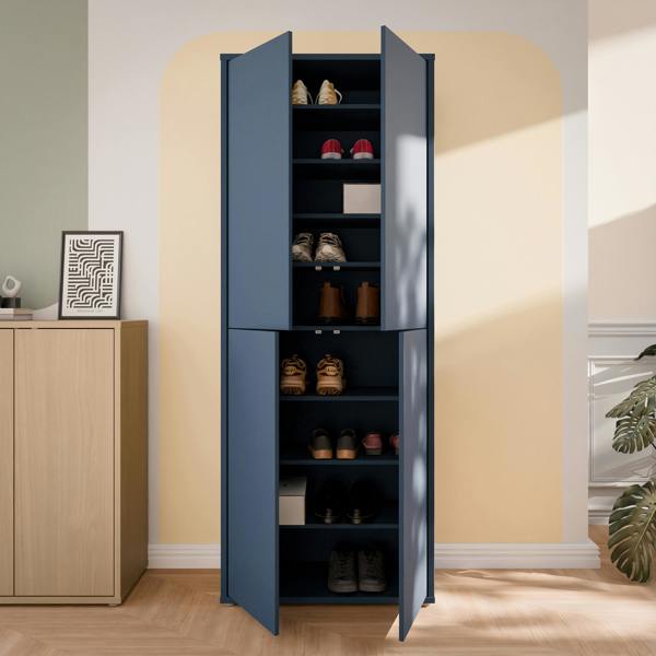 Furniture To Go Alice Springs Tall Shoe Cabinet with 4 Doors Push-to-Open in Night Blue
