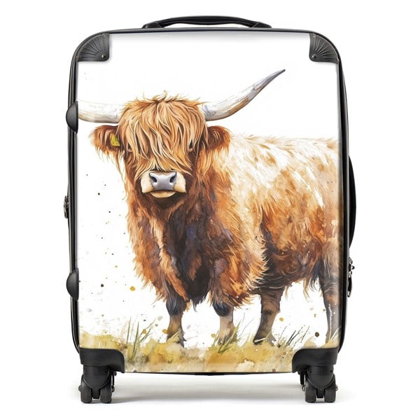 Warren Reed Watercolour Highland Cow Suitcase