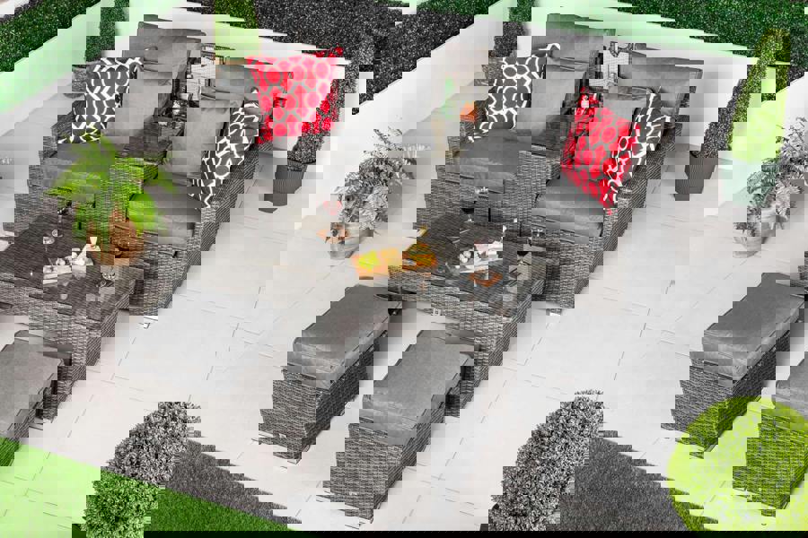 Giardino Havana 2 Seat Modular Sofa Rattan Garden Balcony Furniture Set Outdoor Drinks Cooler Table, Coffee Table & Stools