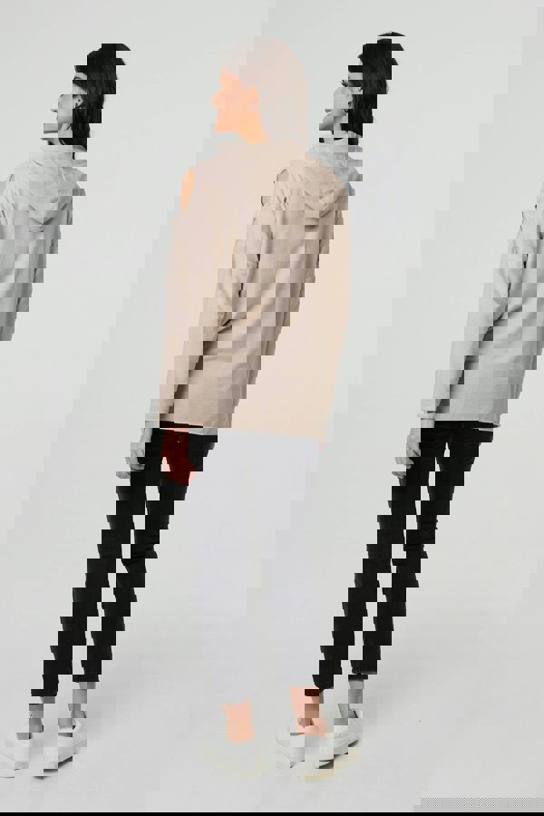 Beige | Graphic Print Cut Out Layer Hoodie
