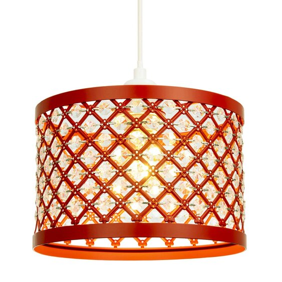 Happy Homewares Modern Ornate Orange Metal Pendant Shade with Clear Acrylic Beads