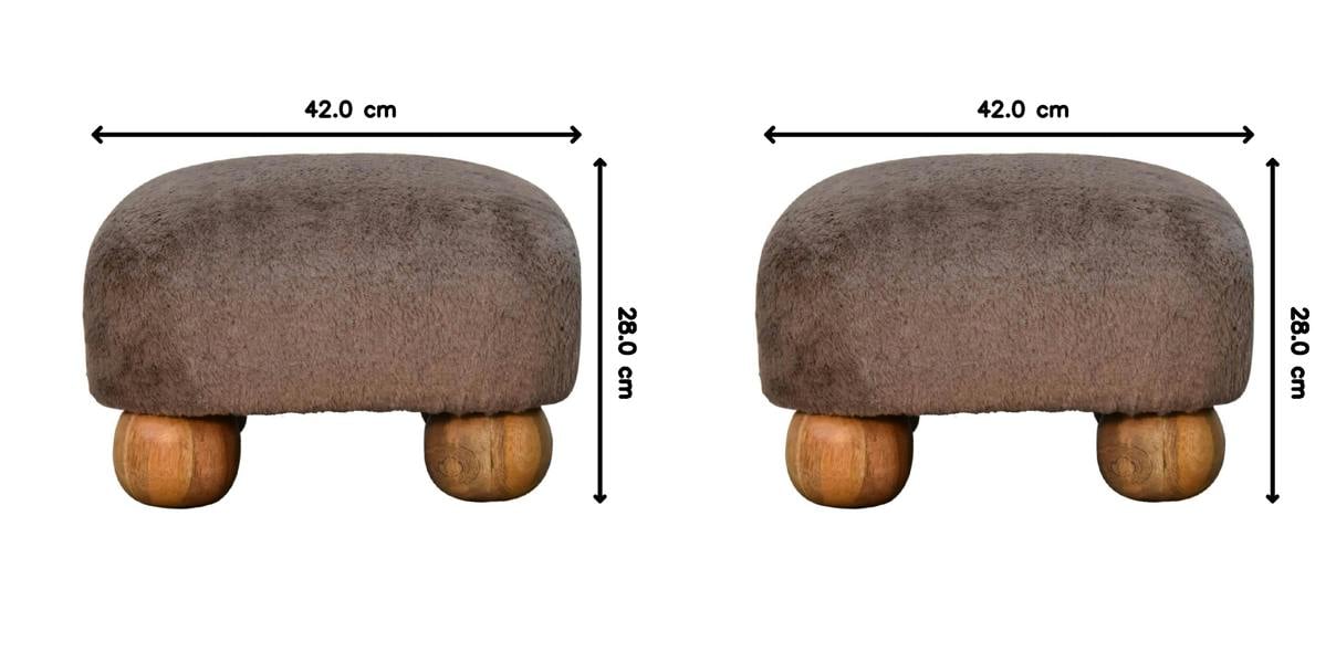 Artisan Furniture Solid Wood Mocha Faux Fur Nordic Footstool