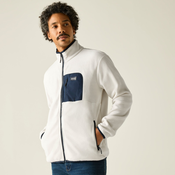 Regatta Mens Frankie Full Zip Fleece Jacket - White Stone/Navy