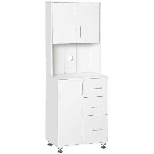 Wyld Haus Cohana Wooden White Modern Kitchen Cupboard With 3 Drawers And Open Counter