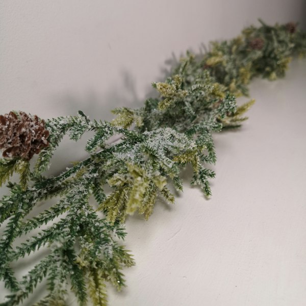 Samuel Alexander 160cm Realistic Look Christmas Green Spruce Garland with Frosting and Plastic Pine Cones