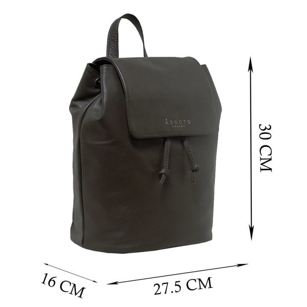 Assots London 'GRACE' Mokka Brown Full Grain Leather Flap-over Backpack