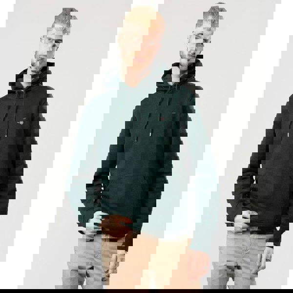 GANT Mens Regular Fit Shield Logo Pullover Hoodie - 374 Tartan Green