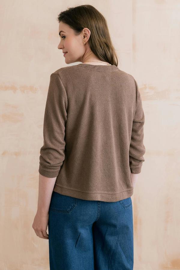 Lily & Me Shore Light Knit Cropped Cardigan Mocha