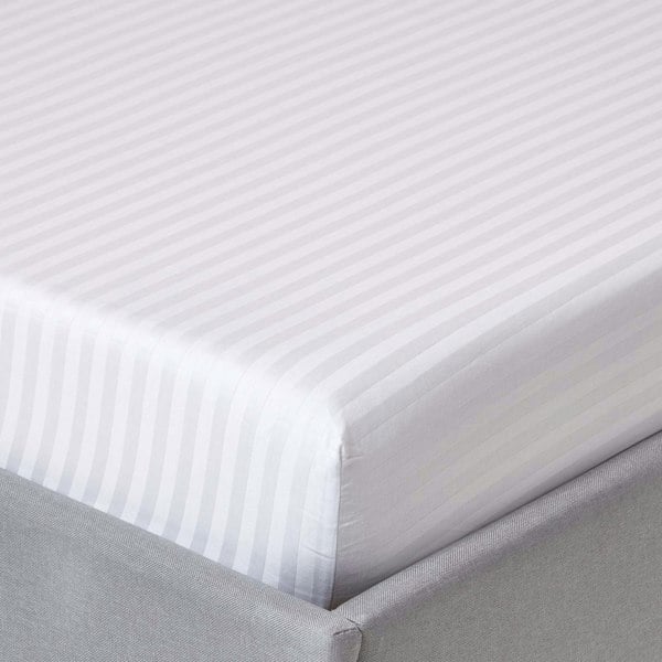 HOMESCAPES Silky 330 TC Egyptian Cotton Satin Stripe Fitted Sheet – 30 cm Deep
