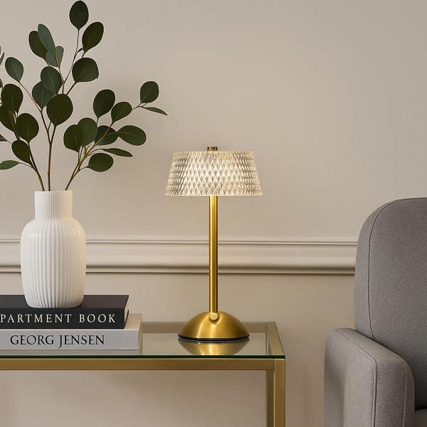 PAIR OF RECHARGEABLE TABLE LAMPS WITH CRYSTAL EFFECT SHADES