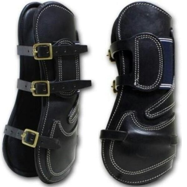eQuitack Leather Tendon Horse Jumping Boots Riding Leg Protection With Adjustable Buckle Straps Black
