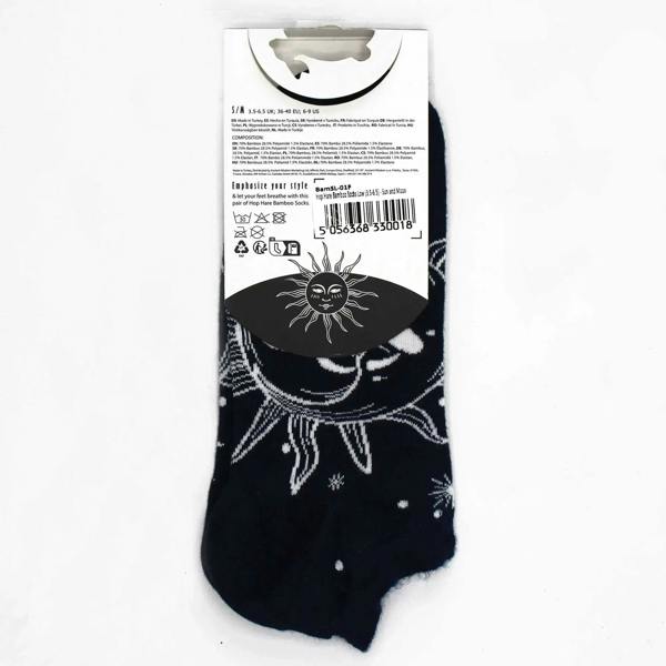 Dark navy ankle socks with white sun-and-moon graphic pattern